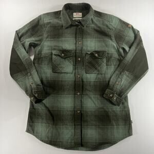 Fjallraven Ovika Twill Shirt Women’s M Comfort Fit Green Plaid Checked Flannel